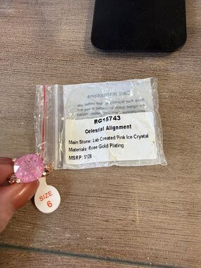 Celestial Alignment Rose Gold Ring with Pink Ice Crystal - Size 6